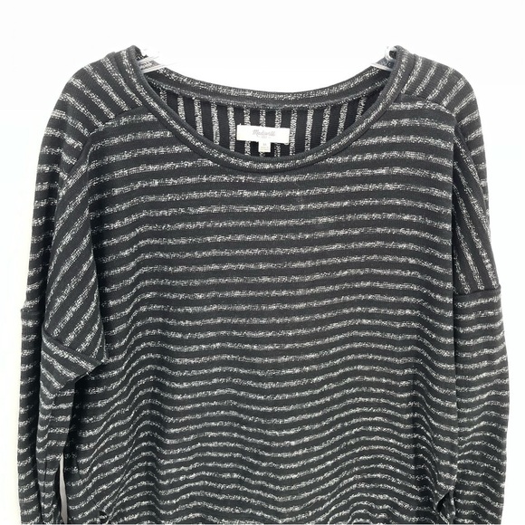 Madewell Black Marled Stripe Long Sleeve Top Women’s High Lo Size Medium - Picture 4 of 9